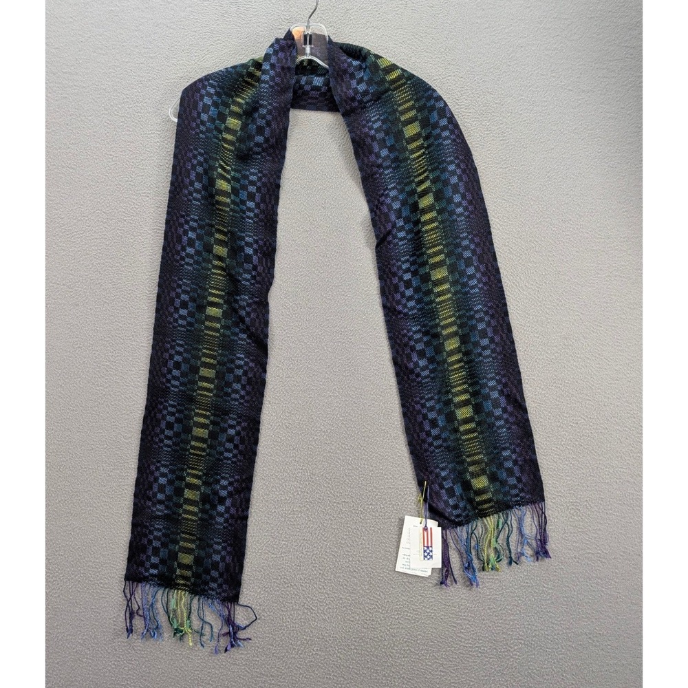Carol s Hammer Handwoven Plaid Scarf‎ Fringe Multicolor Made in USA 8x35 NWT